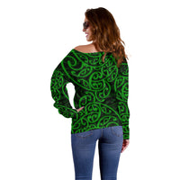 New Zealand Off Shoulder Sweater Maori Pattern Green LT6 - Polynesian Pride