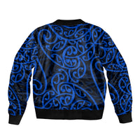 New Zealand Sleeve Zip Bomber Jacket Maori Pattern Blue LT6 - Polynesian Pride