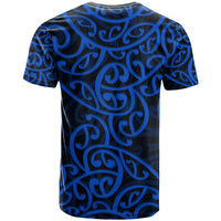 New Zealand T Shirt Maori Pattern Blue LT6 - Polynesian Pride