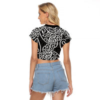 New Zealand Raglan Cropped T Shirt Maori Pattern White LT6 - Polynesian Pride