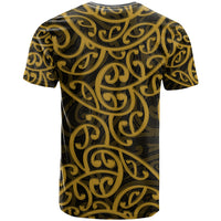 New Zealand T Shirt Maori Pattern Gold LT6 - Polynesian Pride