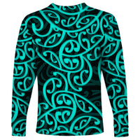 New Zealand Long Sleeve Shirt Maori Pattern Turquoise LT6 - Polynesian Pride