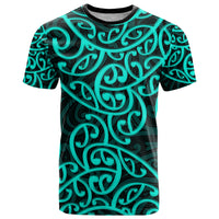New Zealand T Shirt Maori Pattern Turquoise LT6 Green - Polynesian Pride