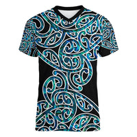 New Zealand Women V Neck T Shirt Maori Pattern Papua Shell LT6 Female Green - Polynesian Pride