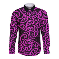 New Zealand Long Sleeve Button Shirt Maori Pattern Purple LT6 Unisex Purple - Polynesian Pride