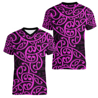 New Zealand Women V Neck T Shirt Maori Pattern Purple LT6 - Polynesian Pride