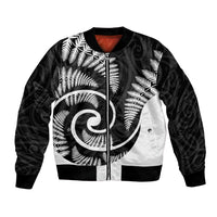 New Zealand Bomber Jacket Maori With Silver Fern White LT6 Unisex White - Polynesian Pride
