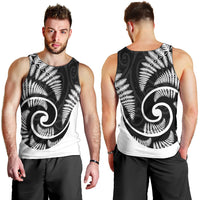 New Zealand Men Tank Top Maori With Silver Fern White LT6 - Polynesian Pride