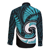 New Zealand Long Sleeve Button Shirt Maori With Silver Fern Light Blue LT6 - Polynesian Pride
