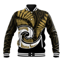 New Zealand Baseball Jacket Maori With Silver Fern Gold LT6 Unisex Gold - Polynesian Pride