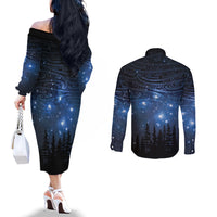 Matariki Te Tau Hou Māori Couples Matching Off The Shoulder Long Sleeve Dress and Long Sleeve Button Shirt New Zealand Starry Sky