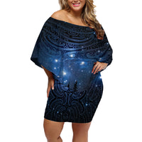 Matariki Te Tau Hou Māori Family Matching Off Shoulder Short Dress and Hawaiian Shirt New Zealand Starry Sky