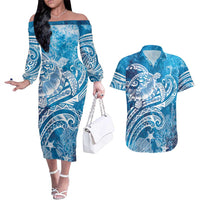 World Ocean Day Polynesian Pattern Couples Matching Off The Shoulder Long Sleeve Dress and Hawaiian Shirt Crystal Waves