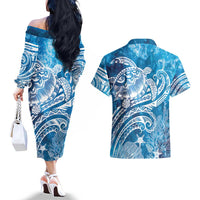 World Ocean Day Polynesian Pattern Couples Matching Off The Shoulder Long Sleeve Dress and Hawaiian Shirt Crystal Waves