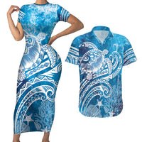 World Ocean Day Polynesian Pattern Couples Matching Short Sleeve Bodycon Dress and Hawaiian Shirt Crystal Waves