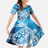 World Ocean Day Polynesian Pattern Family Matching Long Sleeve Bodycon Dress and Hawaiian Shirt Crystal Waves