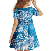 World Ocean Day Polynesian Pattern Family Matching Long Sleeve Bodycon Dress and Hawaiian Shirt Crystal Waves