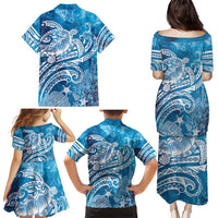 World Ocean Day Polynesian Pattern Family Matching Puletasi and Hawaiian Shirt Crystal Waves