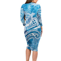 World Ocean Day Polynesian Pattern Long Sleeve Bodycon Dress Crystal Waves