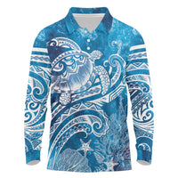 World Ocean Day Polynesian Pattern Long Sleeve Polo Shirt Crystal Waves