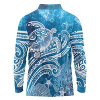 World Ocean Day Polynesian Pattern Long Sleeve Polo Shirt Crystal Waves