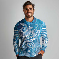 World Ocean Day Polynesian Pattern Long Sleeve Polo Shirt Crystal Waves