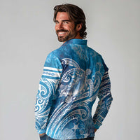 World Ocean Day Polynesian Pattern Long Sleeve Polo Shirt Crystal Waves