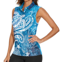 World Ocean Day Polynesian Pattern Women Sleeveless Polo Shirt Crystal Waves