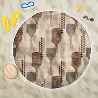 Aloha Hawaii Vintage Kahili Pa'a Lima Beach Blanket Palaka Print Cozy Beige