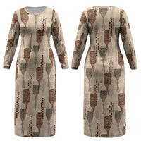 Aloha Hawaii Vintage Kahili Pa'a Lima Couples Matching Long Sleeve Bodycon Dress and Hawaiian Shirt Palaka Print Cozy Beige