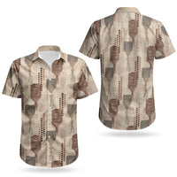 Aloha Hawaii Vintage Kahili Pa'a Lima Couples Matching Short Sleeve Bodycon Dress and Hawaiian Shirt Palaka Print Cozy Beige LT7 - Polynesian Pride