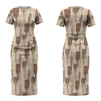 Aloha Hawaii Vintage Kahili Pa'a Lima Couples Matching Short Sleeve Bodycon Dress and Hawaiian Shirt Palaka Print Cozy Beige LT7 - Polynesian Pride