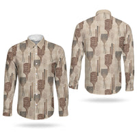 Aloha Hawaii Vintage Kahili Pa'a Lima Couples Matching Short Sleeve Bodycon Dress and Long Sleeve Button Shirt Palaka Print Cozy Beige LT7 - Polynesian Pride