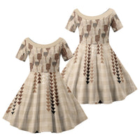 Aloha Hawaii Vintage Kahili Pa'a Lima Family Matching Off The Shoulder Long Sleeve Dress and Hawaiian Shirt Palaka Print Cozy Beige LT7 Daughter's Dress Beige - Polynesian Pride