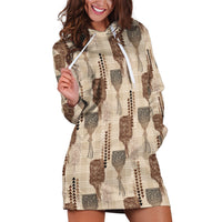 Aloha Hawaii Vintage Kahili Pa'a Lima Hoodie Dress Palaka Print Cozy Beige