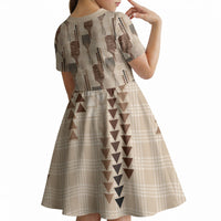 Aloha Hawaii Vintage Kahili Pa'a Lima Kid Short Sleeve Dress Palaka Print Cozy Beige LT7 - Polynesian Pride