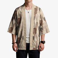 Aloha Hawaii Vintage Kahili Pa'a Lima Kimono Palaka Print Cozy Beige