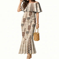 Aloha Hawaii Vintage Kahili Pa'a Lima Mermaid Dress Palaka Print Cozy Beige LT7 Women Beige - Polynesian Pride