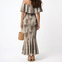 Aloha Hawaii Vintage Kahili Pa'a Lima Mermaid Dress Palaka Print Cozy Beige LT7 - Polynesian Pride