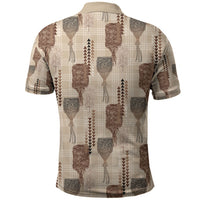 Aloha Hawaii Vintage Kahili Pa'a Lima Polo Shirt Palaka Print Cozy Beige