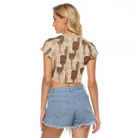 Aloha Hawaii Vintage Kahili Pa'a Lima Raglan Cropped T Shirt Palaka Print Cozy Beige