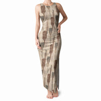 Aloha Hawaii Vintage Kahili Pa'a Lima Tank Maxi Dress Palaka Print Cozy Beige LT7 Women Beige - Polynesian Pride