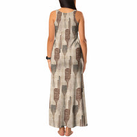 Aloha Hawaii Vintage Kahili Pa'a Lima Tank Maxi Dress Palaka Print Cozy Beige LT7 - Polynesian Pride