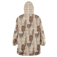 Aloha Hawaii Vintage Kahili Pa'a Lima Wearable Blanket Hoodie Palaka Print Cozy Beige