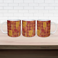 Aloha Hawaii Vintage Kahili Pa'a Lima Ceramic Mug Palaka Print Hilo Royal Red-Yellow