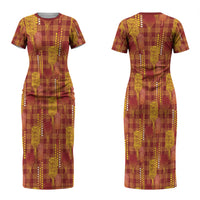 Aloha Hawaii Vintage Kahili Pa'a Lima Couples Matching Short Sleeve Bodycon Dress and Hawaiian Shirt Palaka Print Hilo Royal Red-Yellow LT7 - Polynesian Pride
