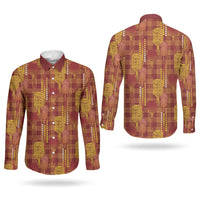 Aloha Hawaii Vintage Kahili Pa'a Lima Couples Matching Short Sleeve Bodycon Dress and Long Sleeve Button Shirt Palaka Print Hilo Royal Red-Yellow LT7 - Polynesian Pride