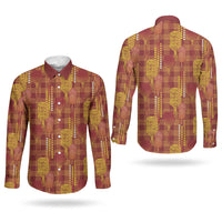 Aloha Hawaii Vintage Kahili Pa'a Lima Couples Matching Summer Maxi Dress and Long Sleeve Button Shirt Palaka Print Hilo Royal Red-Yellow
