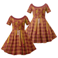 Aloha Hawaii Vintage Kahili Pa'a Lima Family Matching Long Sleeve Bodycon Dress and Hawaiian Shirt Palaka Print Hilo Royal Red-Yellow
