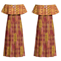 Aloha Hawaii Vintage Kahili Pa'a Lima Family Matching Off Shoulder Maxi Dress and Hawaiian Shirt Palaka Print Hilo Royal Red-Yellow